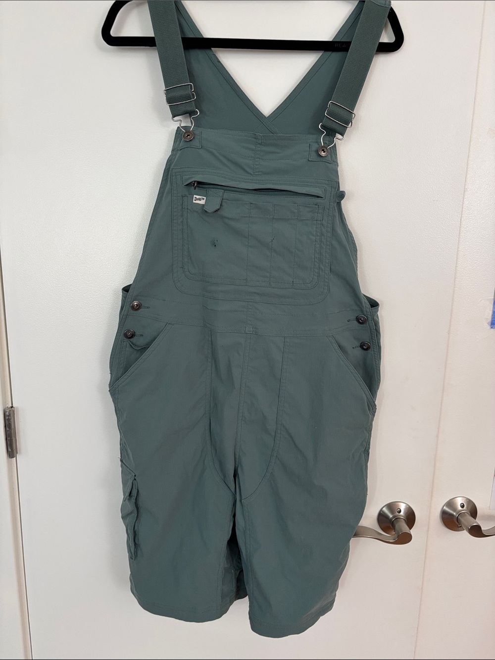 Duluth Womens Sage Green Utility Short Overalls